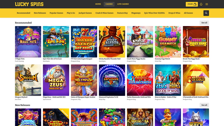 Lucky Spins — Games lobby