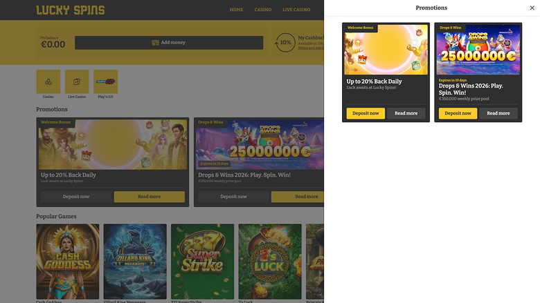 Lucky Spins — Promotions page