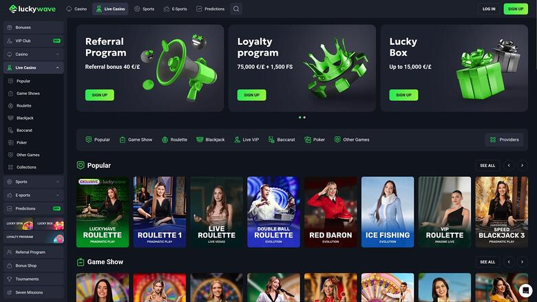Lucky Wave Casino — Live dealer lobby