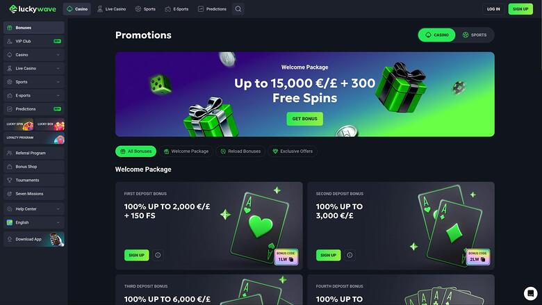 Lucky Wave Casino — Promotions page