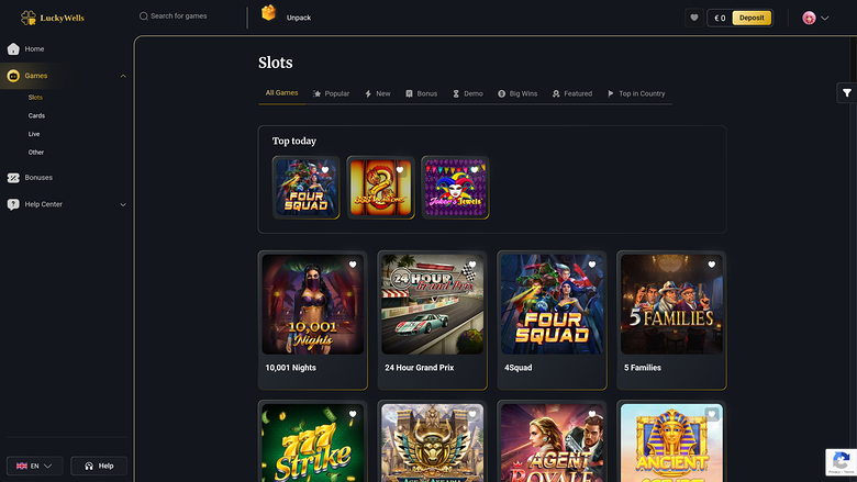 Lucky Wells Casino — Games lobby