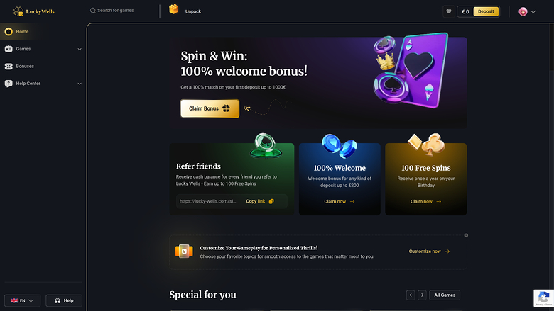 Lucky Wells Casino — Homepage