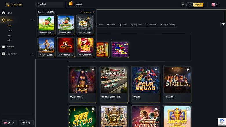 Lucky Wells Casino — Jackpot games
