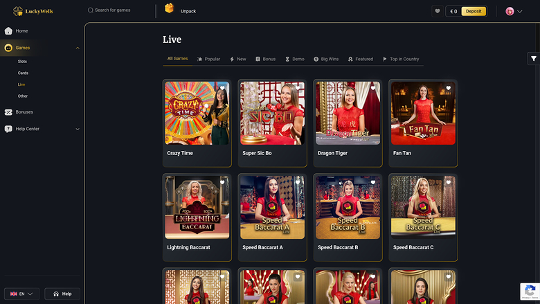Lucky Wells Casino — Live dealer lobby