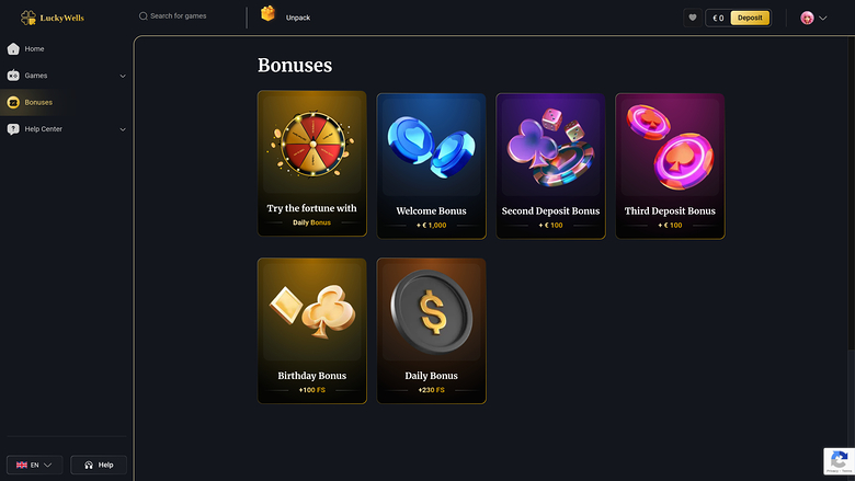 Lucky Wells Casino — Promotions page