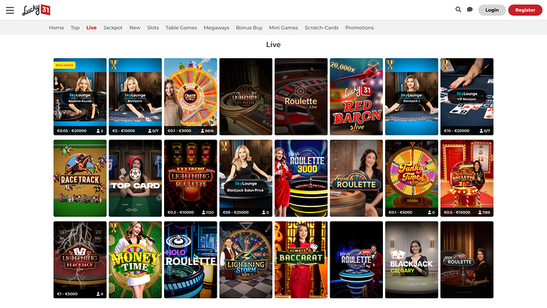 Lucky31 Casino — Live dealer lobby