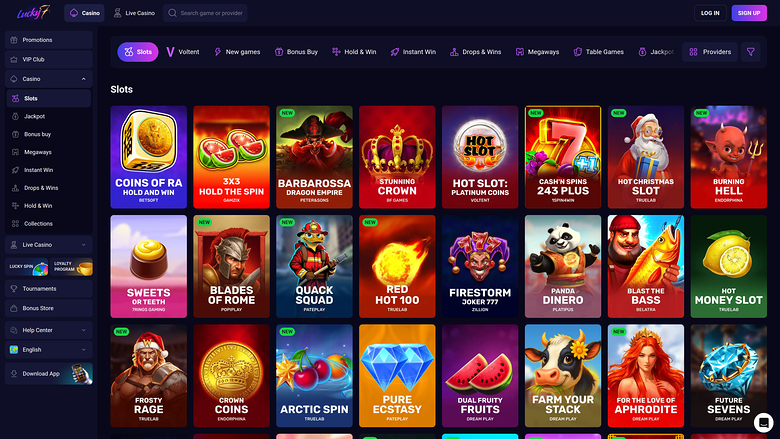 Lucky7even — Games lobby