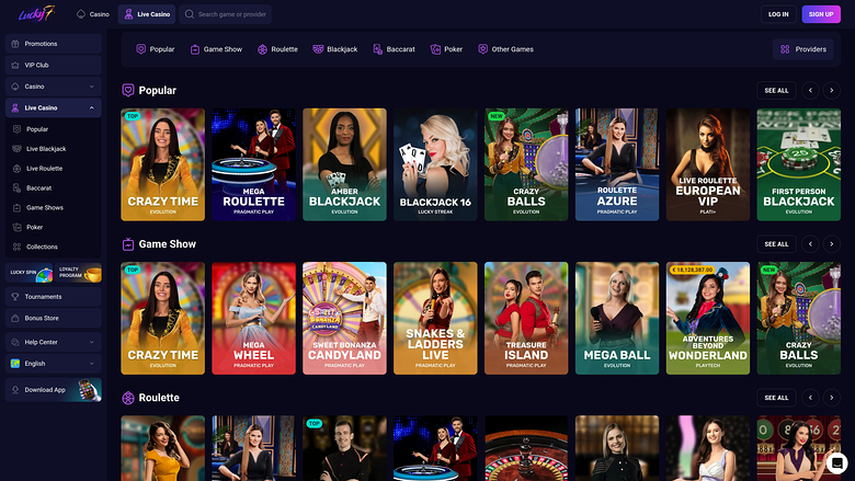 Lucky7even — Live dealer lobby
