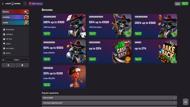 LuckyCapone Casino — Promotions page