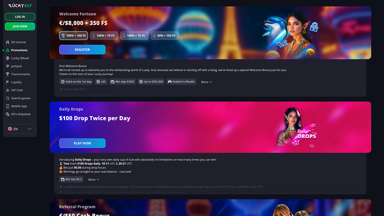 LuckyElf Casino — Promotions page