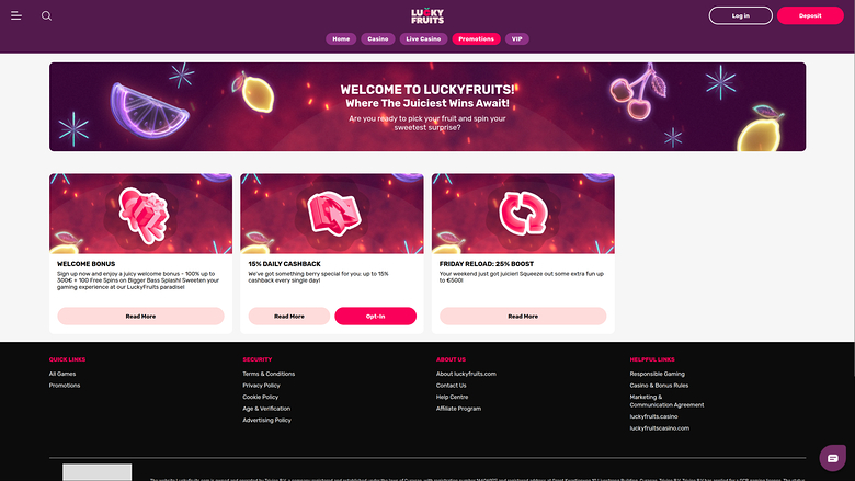 LuckyFruits Casino — Promotions page