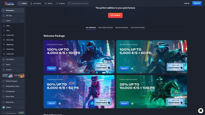 LuckyHunter — Promotions page