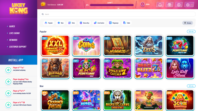LuckyKong Casino — Games lobby