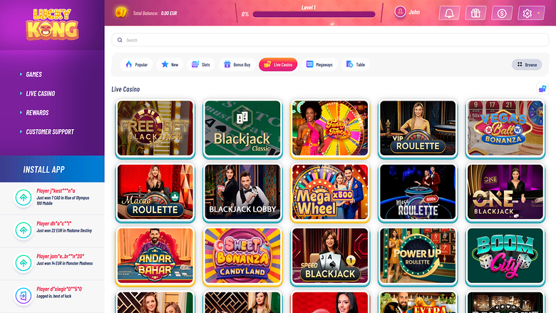 LuckyKong Casino — Live dealer lobby