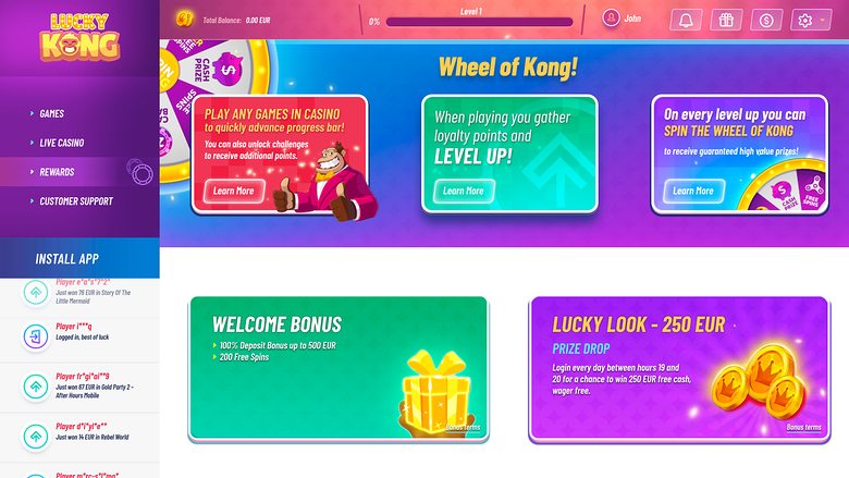 LuckyKong Casino — Promotions page