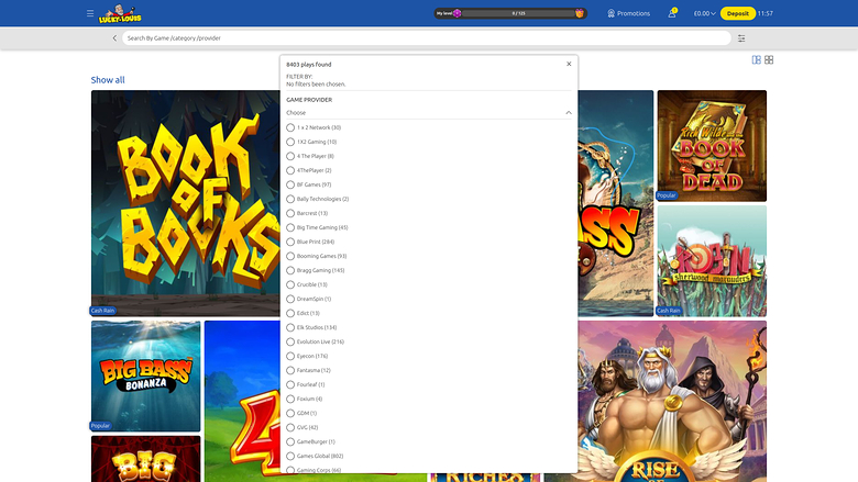 LuckyLouis Casino — Games by studio