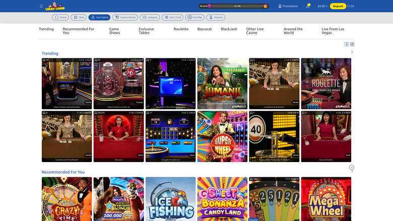 LuckyLouis Casino — Live dealer lobby