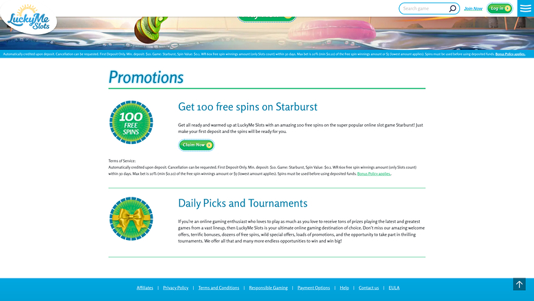 LuckyMe Slots Casino — Promotions page