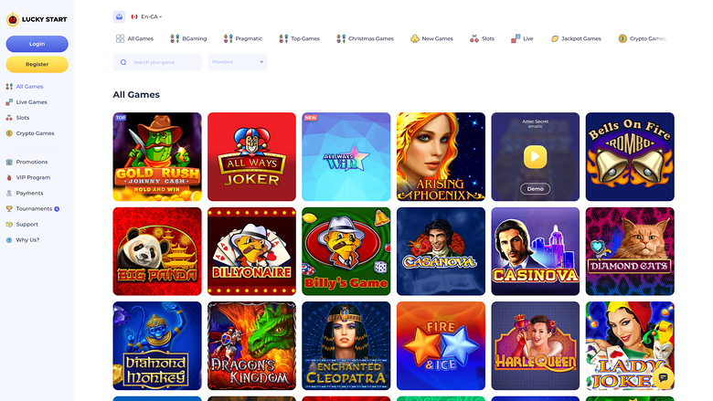 LuckyStart Casino — Games lobby