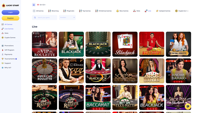 LuckyStart Casino — Live dealer lobby