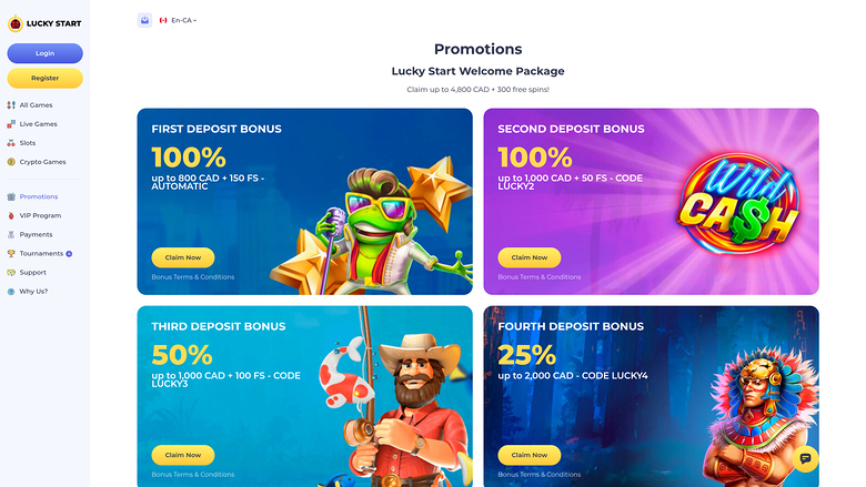 LuckyStart Casino — Promotions page