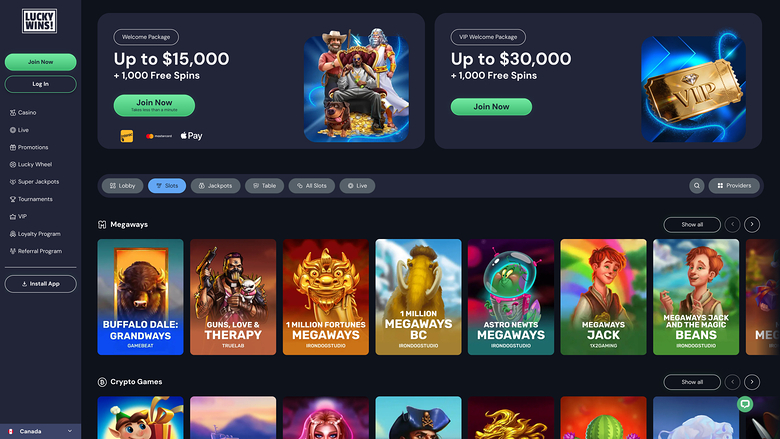 LuckyWins Casino — Games lobby