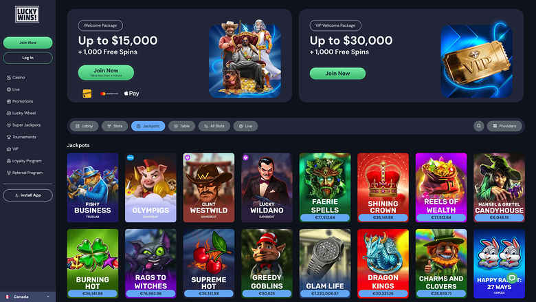LuckyWins Casino — Jackpot games