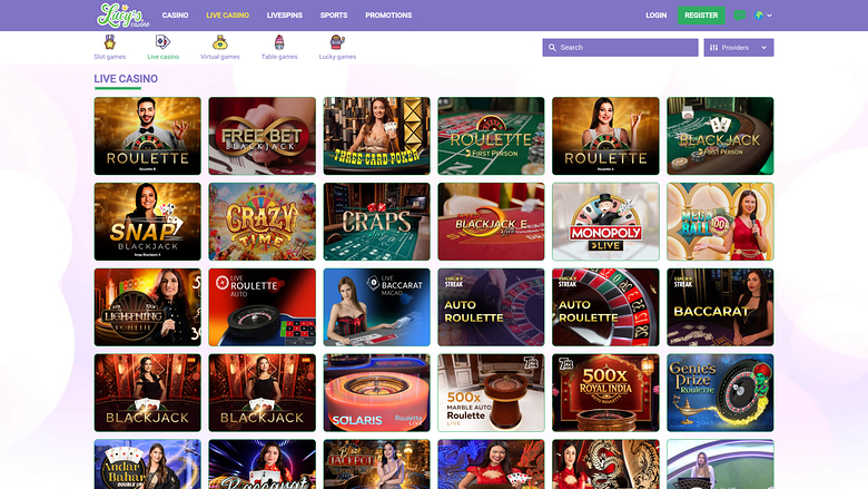 Lucys Casino — Live dealer lobby