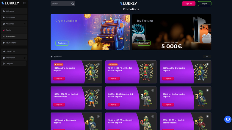 Lukkly Casino — Promotions page