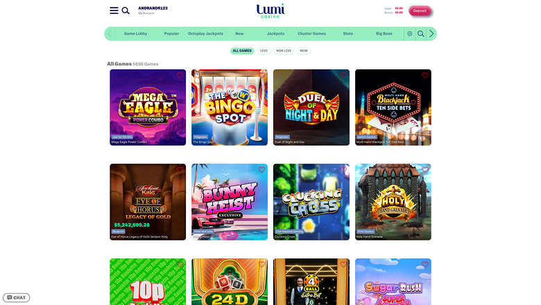 Lumi Casino — Games lobby