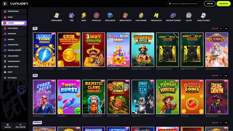 LunuBet — Games lobby