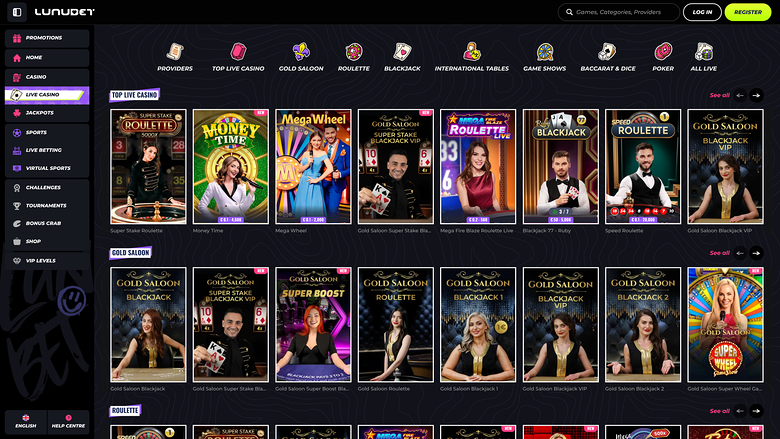 LunuBet — Live dealer lobby