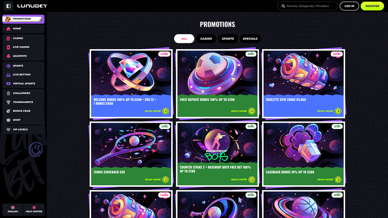 LunuBet — Promotions page
