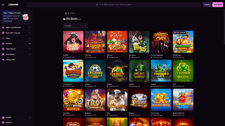 Lussurio Casino — Games lobby