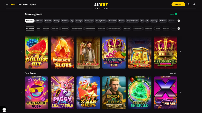 LV BET Casino — Games lobby
