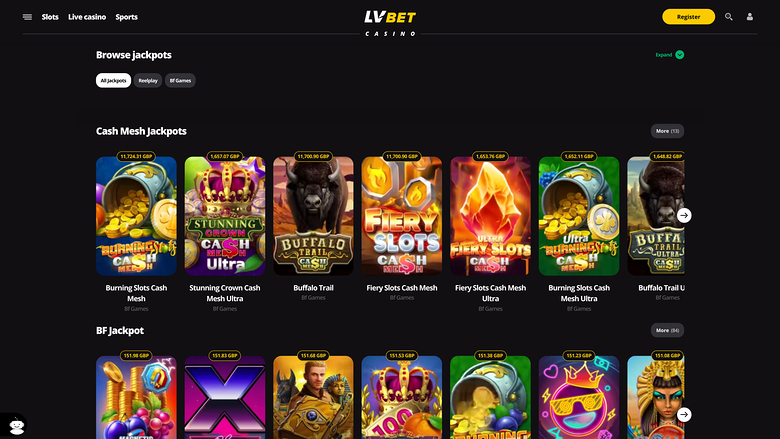 LV BET Casino — Jackpot games