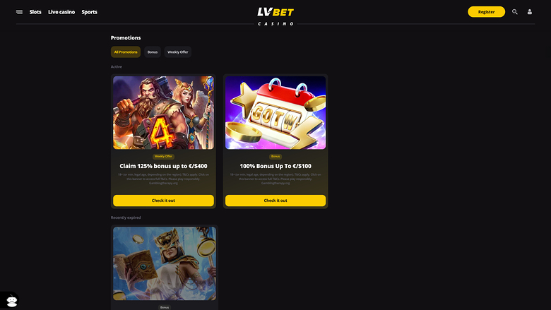LV BET Casino — Promotions page