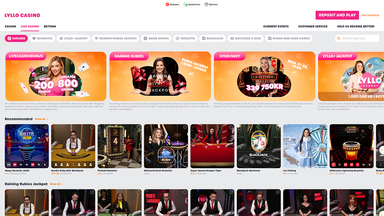 Lyllo Casino — Live dealer lobby