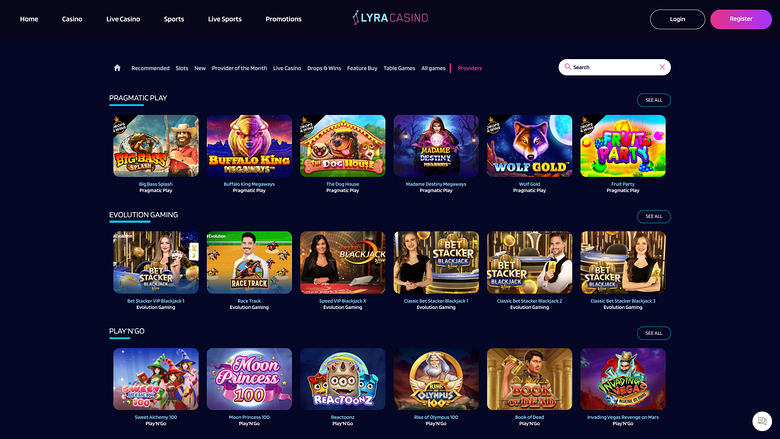Lyra Casino — Games by studio