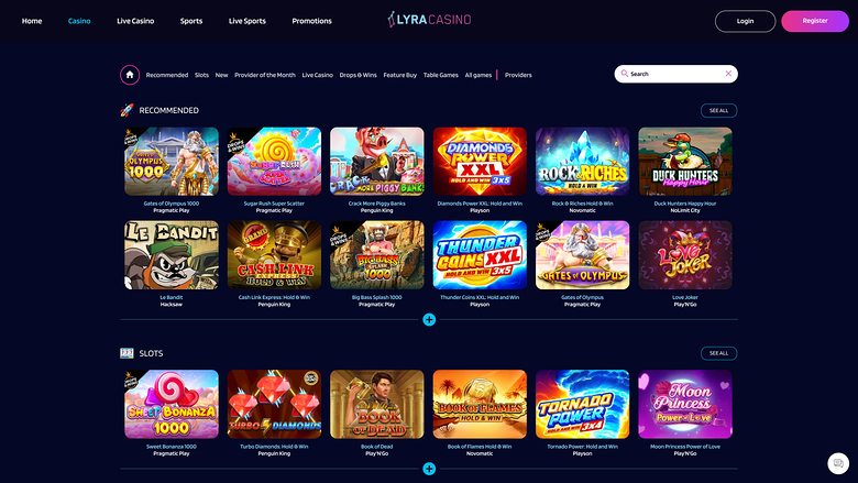 Lyra Casino — Games lobby