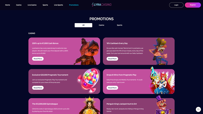 Lyra Casino — Promotions page