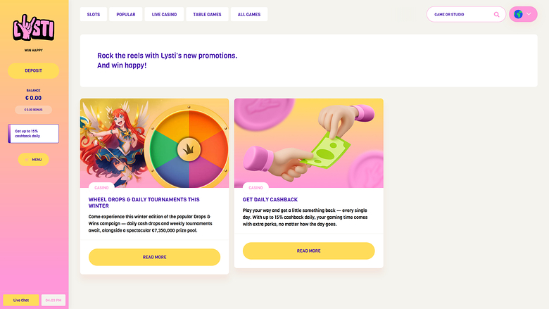 Lysti Casino — Promotions page