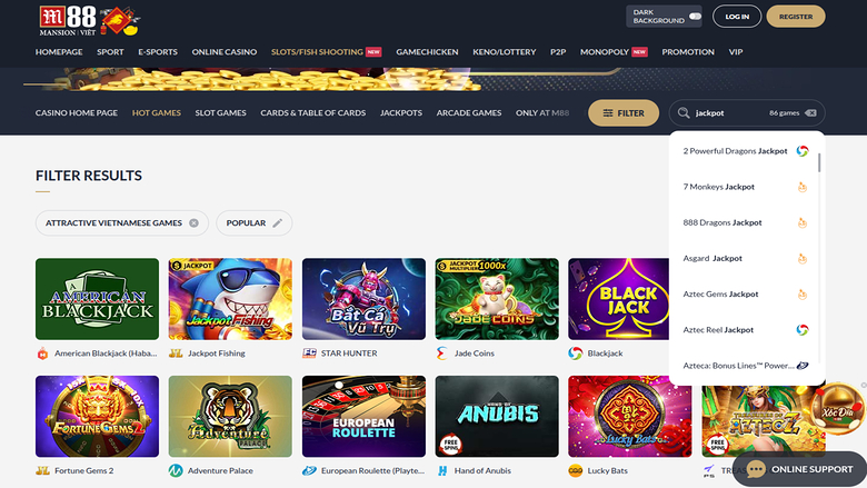 M88 Casino — Jackpot games