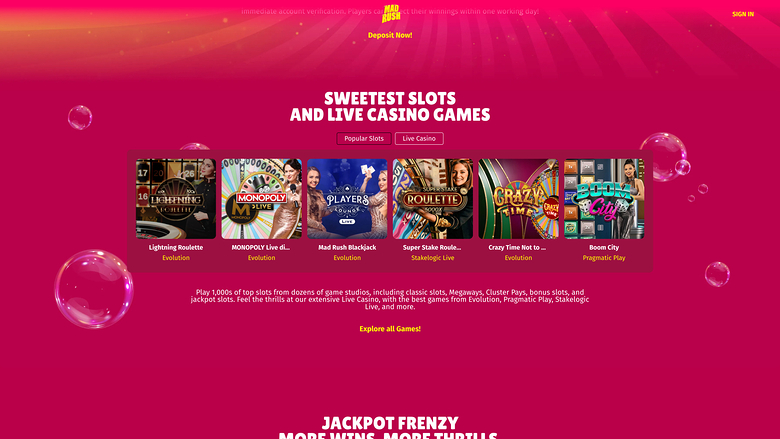 Mad Rush Casino — Live dealer lobby