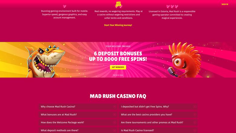 Mad Rush Casino — Promotions page