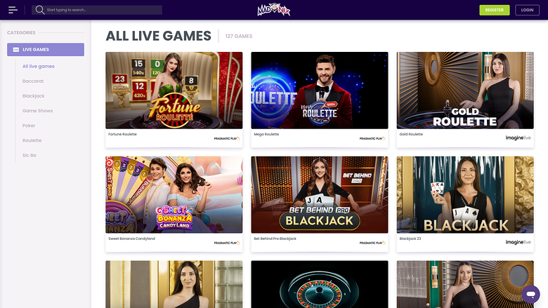 Madnix Casino — Live dealer lobby