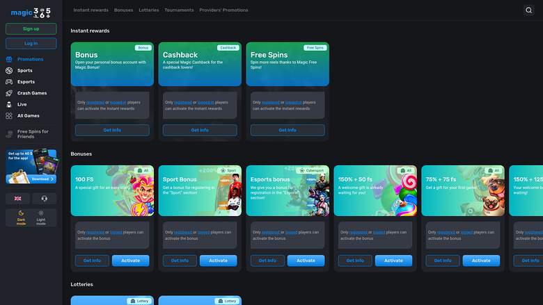 Magic365 Casino — Promotions page