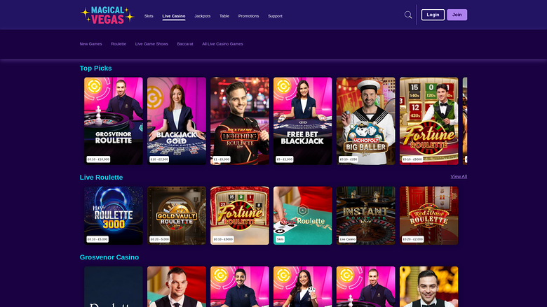 Magical Vegas Casino — Live dealer lobby