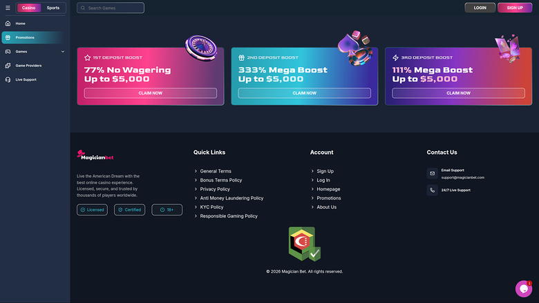 Magicianbet Casino — Promotions page