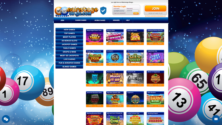 Mainstage Bingo — Games lobby